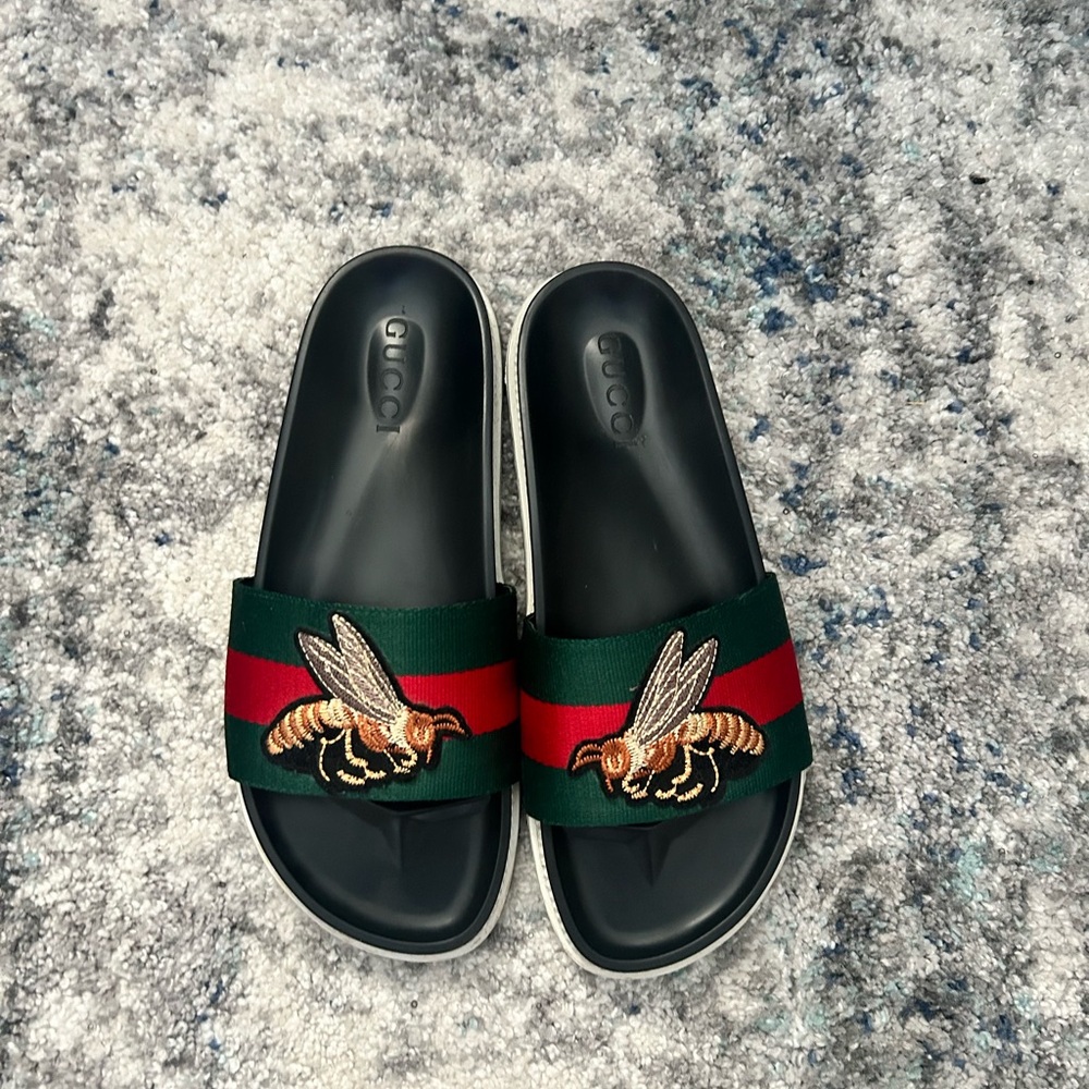 Gucci Black Slides with Bee Embroidery